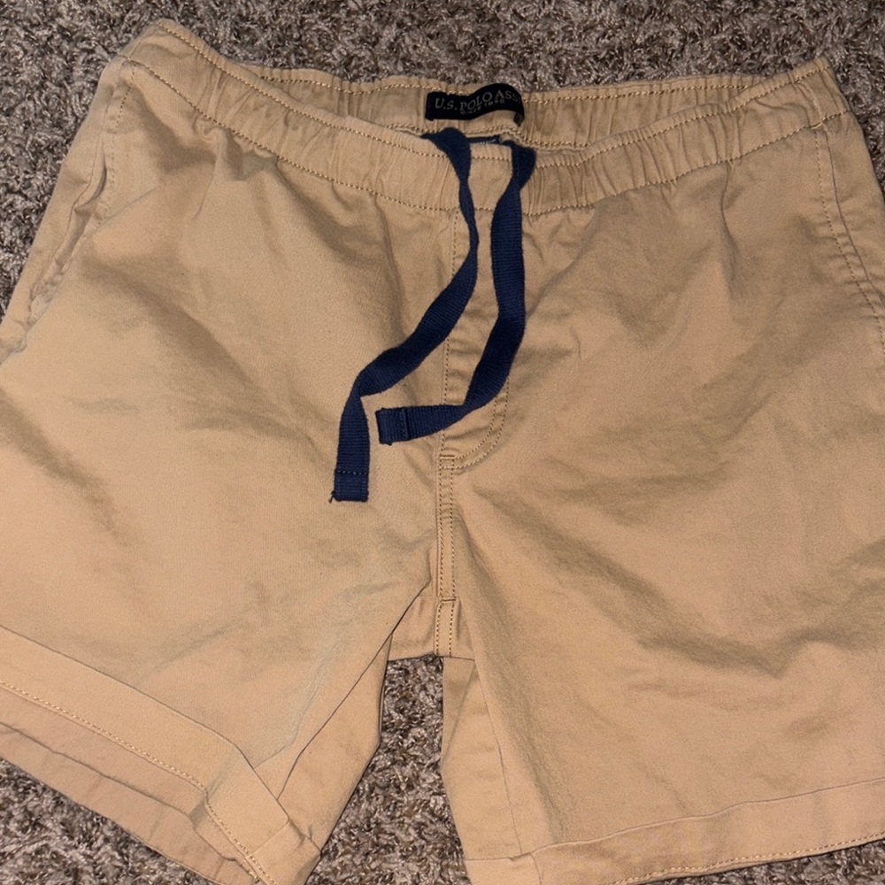 U.S. Polo Assn. Tan Shorts with Blue Drawstring